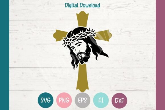 Download Golden Cross with Jesus Face SVG PNG EPS - Jesus face svg Collection